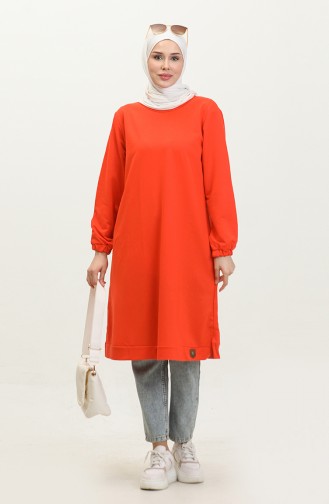 Lange Hijab-Tunika Aus Zweifädig Gekämmter Baumwolle Für Damen In Großer Größe 8142 Orange 8142.TURUNCU