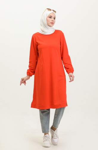 Tunique Hijab Longue En Coton Peigné à Deux Fils Pour Femme Grande Taille 8142 Orange 8142.TURUNCU