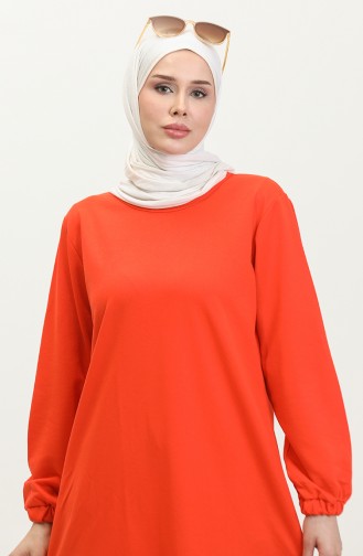 Lange Hijab-Tunika Aus Zweifädig Gekämmter Baumwolle Für Damen In Großer Größe 8142 Orange 8142.TURUNCU