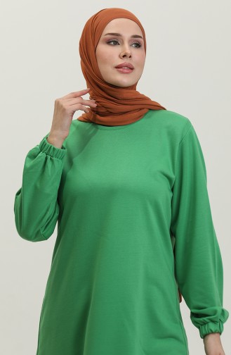 Women`s Large Size Two Thread Combed Cotton Long Hijab Tunic 8142 Green 8142.Yeşil