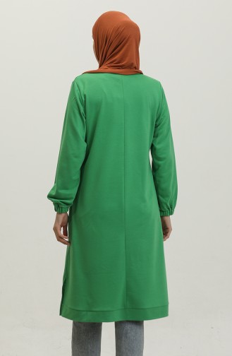 Women`s Large Size Two Thread Combed Cotton Long Hijab Tunic 8142 Green 8142.Yeşil