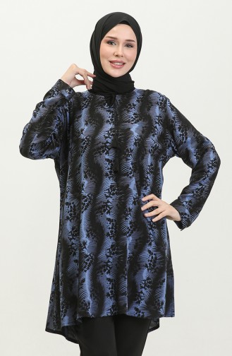 Tunique Hijab Femme Grande Taille Avec Cordes Et Fentes Latérales 8246 Bleu 8246.Mavi