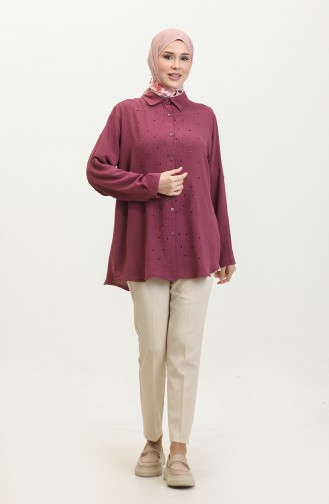 Women`s Hijab Clothing Large Size Tunic Shirt Stone Bakili 8707 Plum 8707.Mürdüm