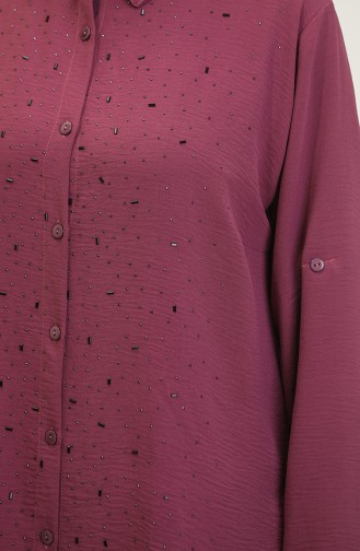 Dames Hijabkleding Groot Formaat Tuniekshirt Stone Bakili 8707 Plum 8707.Mürdüm