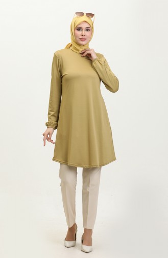 Elastic Sleeve Simple Crepe Tunic 8709-04 Saffron Color 8709-04