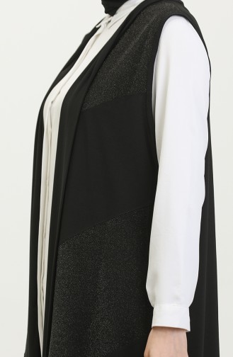 Damen Große Schwarze Lange Lederweste Hijab Asymmetrischer Schnitt 7016 Schwarz 7016.siyah