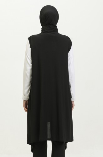 Damen Große Schwarze Lange Lederweste Hijab Asymmetrischer Schnitt 7016 Schwarz 7016.siyah