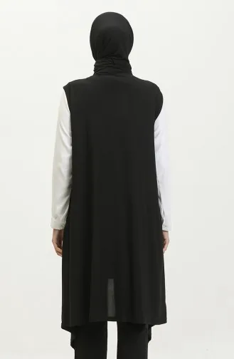 Gilet Long En Cuir Noir Grande Taille Pour Femme Hijab Coupe Asymétrique 7016 Noir 7016.siyah