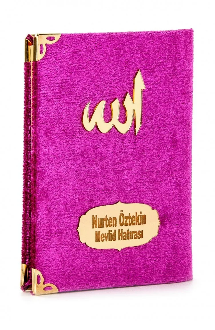 20 Stück Preiswerte Mit Samt überzogene Yasin-Bücher Mit Personalisiertem Teller Taschenformat Fuchsia-Farbe Mevlit-Geschenk 4897654300388 4897654300388