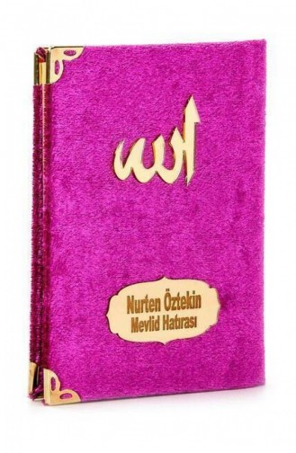 20 Stück Preiswerte Mit Samt überzogene Yasin-Bücher Mit Personalisiertem Teller Taschenformat Fuchsia-Farbe Mevlit-Geschenk 4897654300388 4897654300388