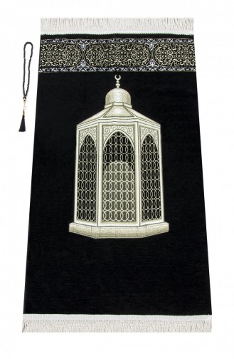 Tapis De Prière En Chenille De Luxe à Motifs Maqam Ibrahim Noir 4897654300771 4897654300771