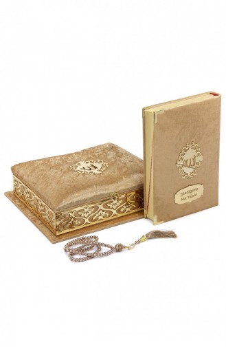 Çeyizlik Kadife Kaplı Süngerli Kutulu Hediyelik Kuranı Kerim Seti Gold 4897654301037