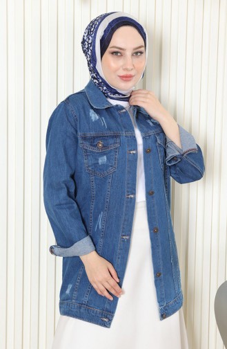 Buttoned Denim Jacket Petrol 6009 15150