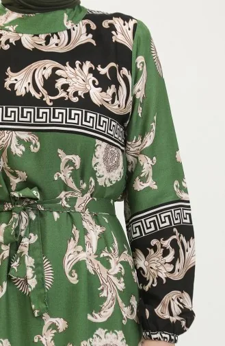 فستان منقوش للمحجبات 0377-02 أسود أخضر 0377-02