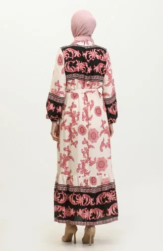 فستان منقوش للمحجبات 0377-04 أسود بيج 0377-04