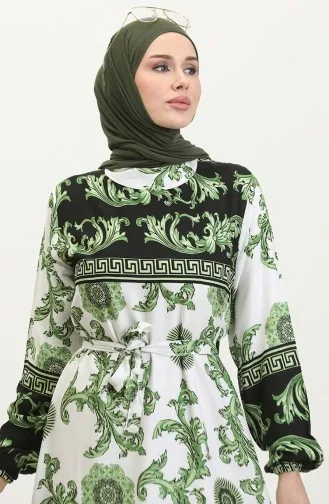 فستان منقوش للمحجبات 0377-05 أسود إكرو 0377-05