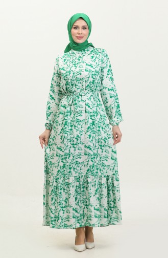 Mixed Patterned Viscose Dress 0378-02 Green 0378-02