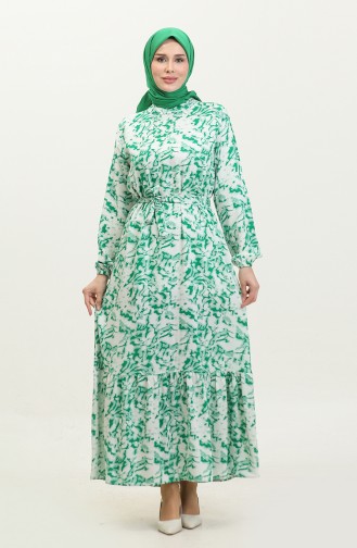 Robe Viscose A Motifs Mixtes 0378-02 Vert 0378-02