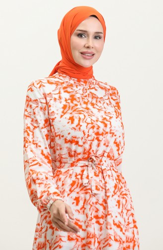 Mixed Patterned Viscose Dress 0378-03 Orange 0378-03