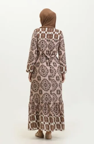 Viscose-jurk Met Patroon En Riem 0379-03 Mink 0379-03