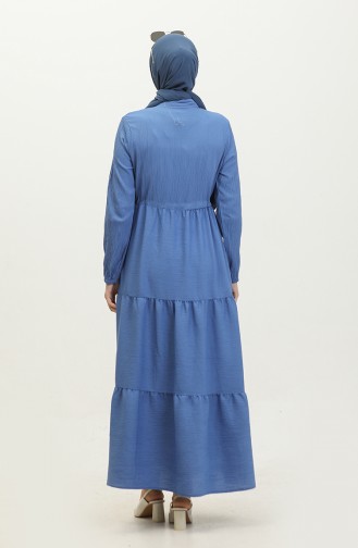 Gerafftes Kleid Mit Bestickter Taille 0380-01 Indigo 0380-01