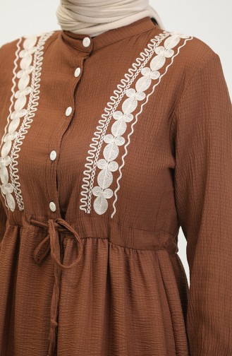 Embroidered waist Shirred Dress 0380-02 Tan 0380-02