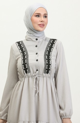 Embroidered waist Shirred Dress 0380-03 Grey 0380-03