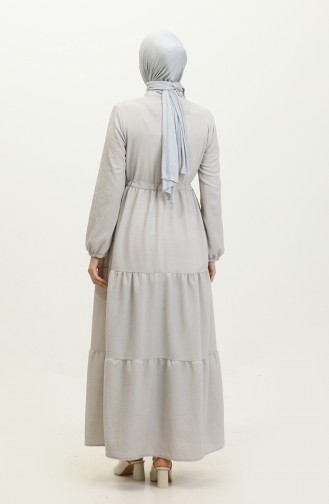 Embroidered waist Shirred Dress 0380-03 Grey 0380-03