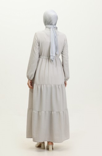 Robe Froncée à Taille Brodée 0380-03 Gris 0380-03