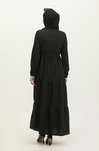 فستان مطرز للمحجبات 0380-04 أسود 0380-04