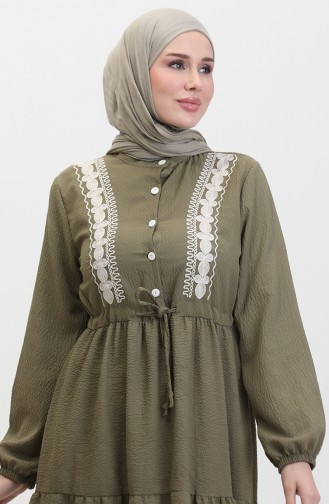 Robe Froncée à Taille Brodée 0380-05 Khaki 0380-05