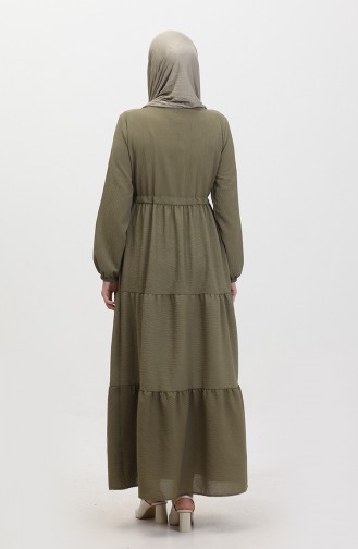 Gerafftes Kleid Mit Bestickter Taille 0380-05 Khaki 0380-05