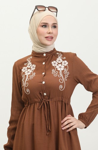 Half Button Embroidered Dress 0381-02 Tan 0381-02