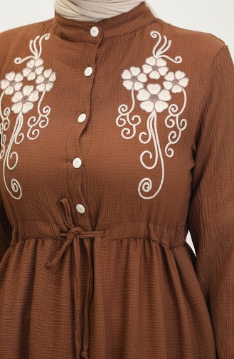 Half Button Embroidered Dress 0381-02 Tan 0381-02