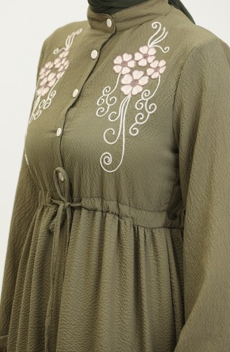 Half Button Embroidered Dress 0381-03 Khaki 0381-03