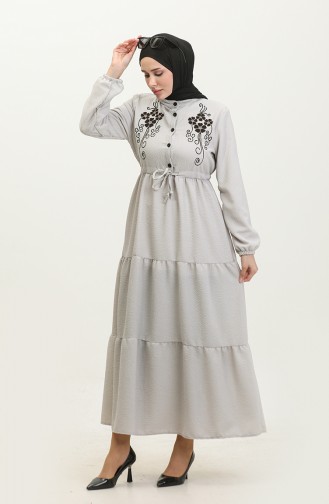 Half Button Embroidered Dress 0381-04 Gray 0381-04