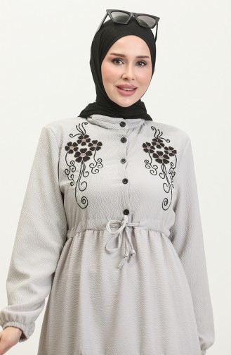 Half Button Embroidered Dress 0381-04 Gray 0381-04