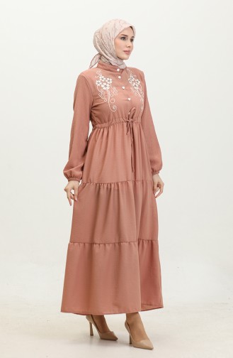 Half Button Embroidered Dress 0381-06 Onion Peel 0381-06