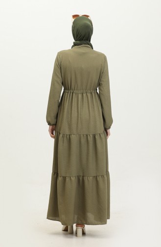 Kleid Mit Besticktem String Und Gürtel 0382-01 Khaki 0382-01