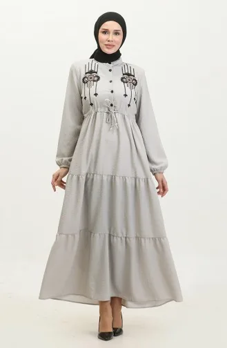 Robe A Ceinture Et Fil Brodé 0382-02 Gris 0382-02