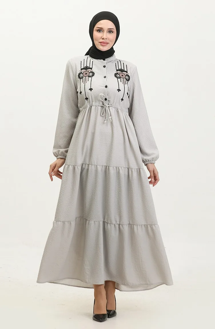 Robe A Ceinture Et Fil Brodé 0382-02 Gris 0382-02