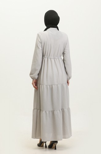 Kleid Mit Besticktem String Und Gürtel 0382-02 Grau 0382-02