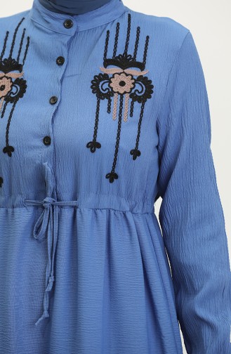 Embroidered String Belted Dress 0382-06 İndigo 0382-06