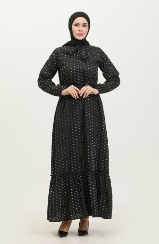 Patterned Belted Dress 0383-01 Black 0383-01