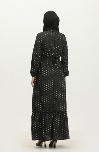 Patterned Belted Dress 0383-01 Black 0383-01