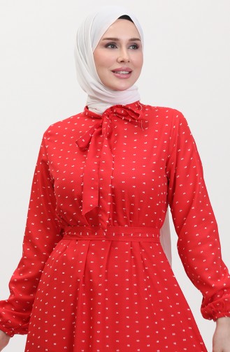 Robe A Motifs Ceinturée 0383-02 Rouge 0383-02