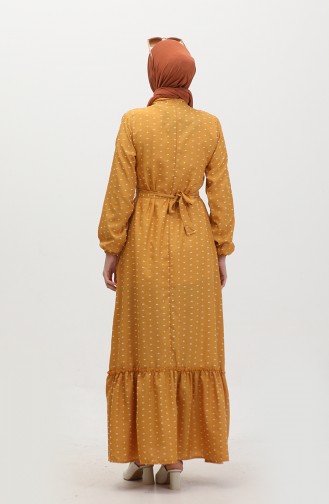Patterned Belted Dress 0383-04 Mustard 0383-04