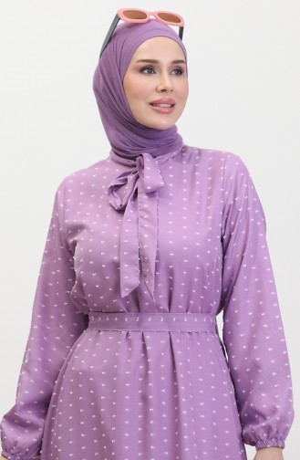 Patterned Belted Dress 0383-05 Lilac 0383-05