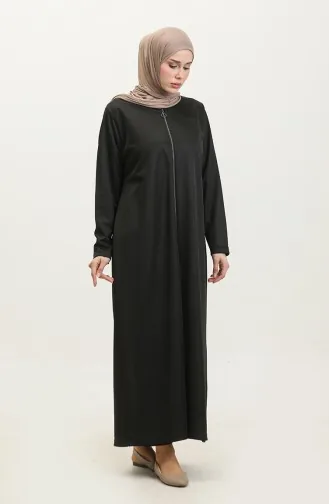 Großes Damen-Gebetskleid Mit Durchgehendem Hijab Und Langem Reißverschluss 7128 Schwarz 7128.siyah