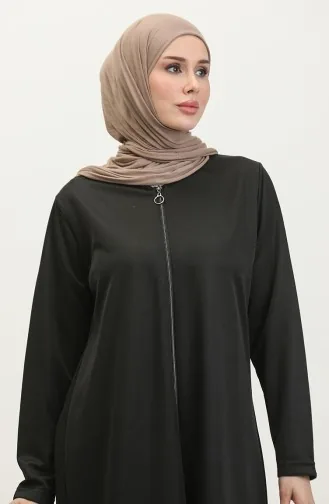 Großes Damen-Gebetskleid Mit Durchgehendem Hijab Und Langem Reißverschluss 7128 Schwarz 7128.siyah